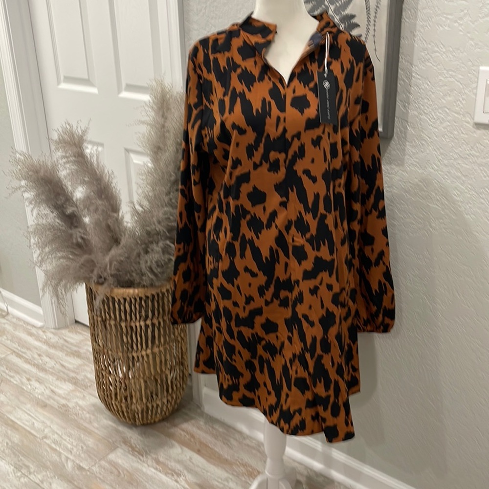 Animal print light weight tunic dress long sleeve